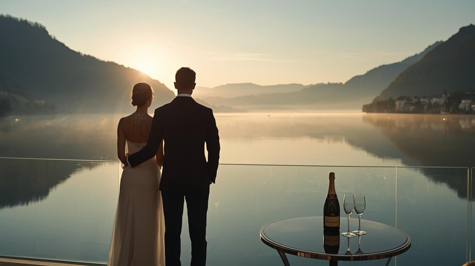 Private romantic terrace overlooking a Swiss lake